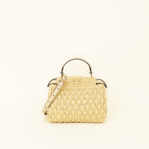 Fendi Beige Raffia-Effect Mini Peekaboo Bag
