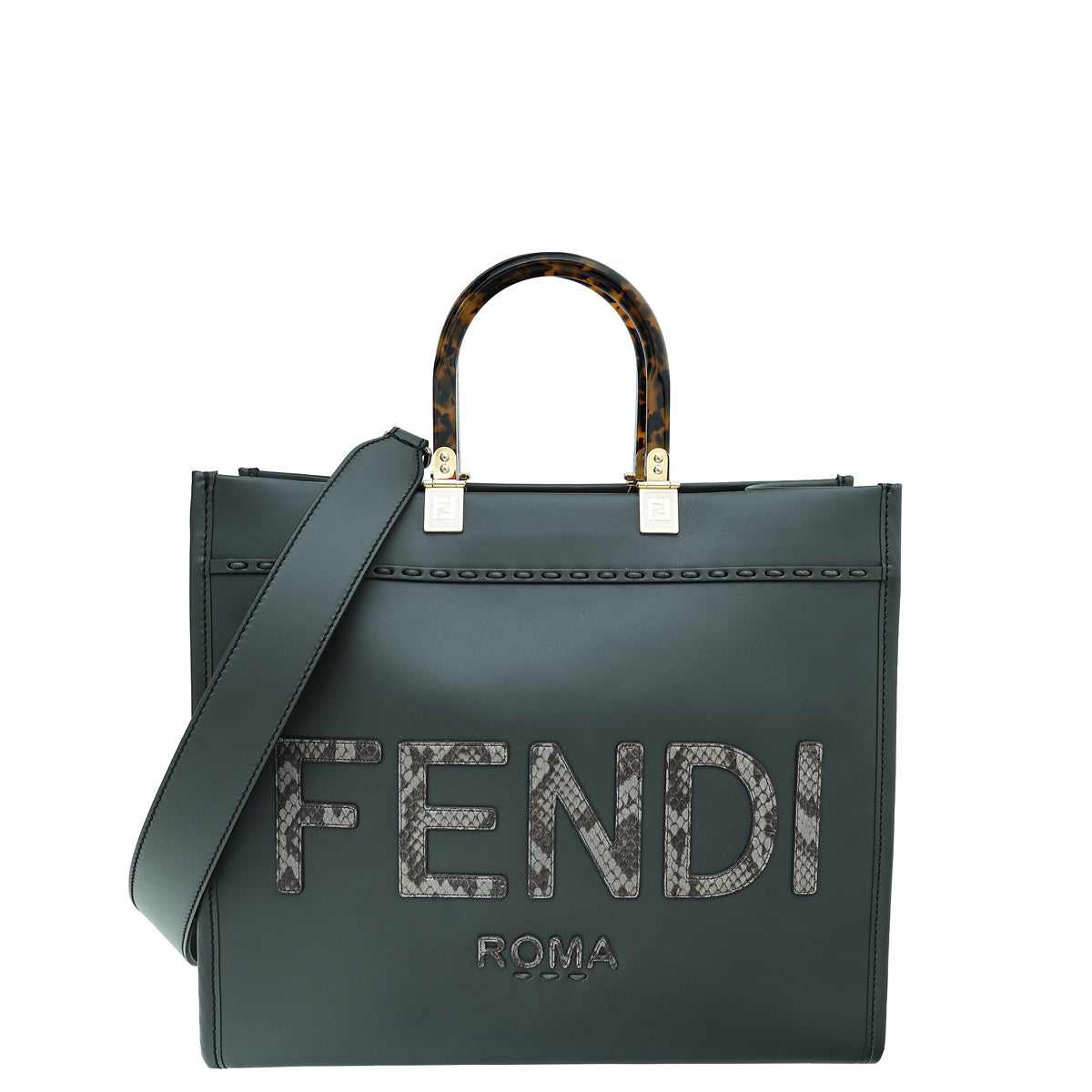 Fendi Dark Grey Sunshine and Elaphe Medium Bag-Fendi-THE CLOSET