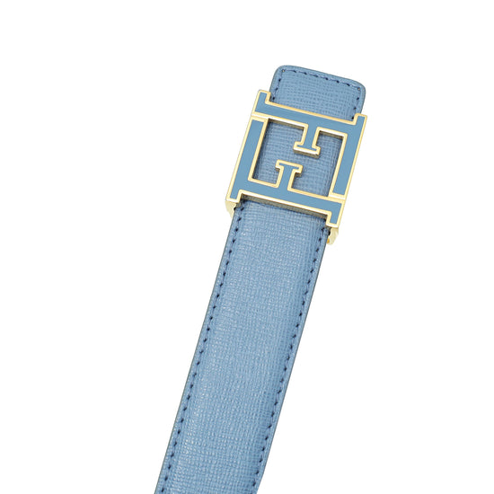 Fendi Blue FF Logo Buckle Leather Belt 34
