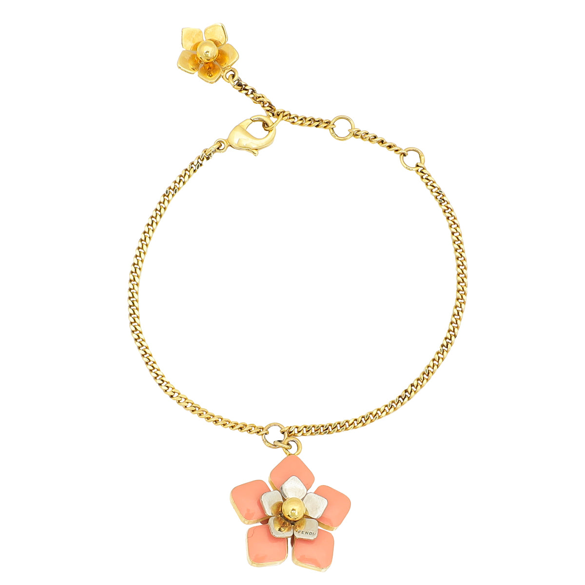 Fendi Peach Blossom Enamel Flower Charm Bracelet