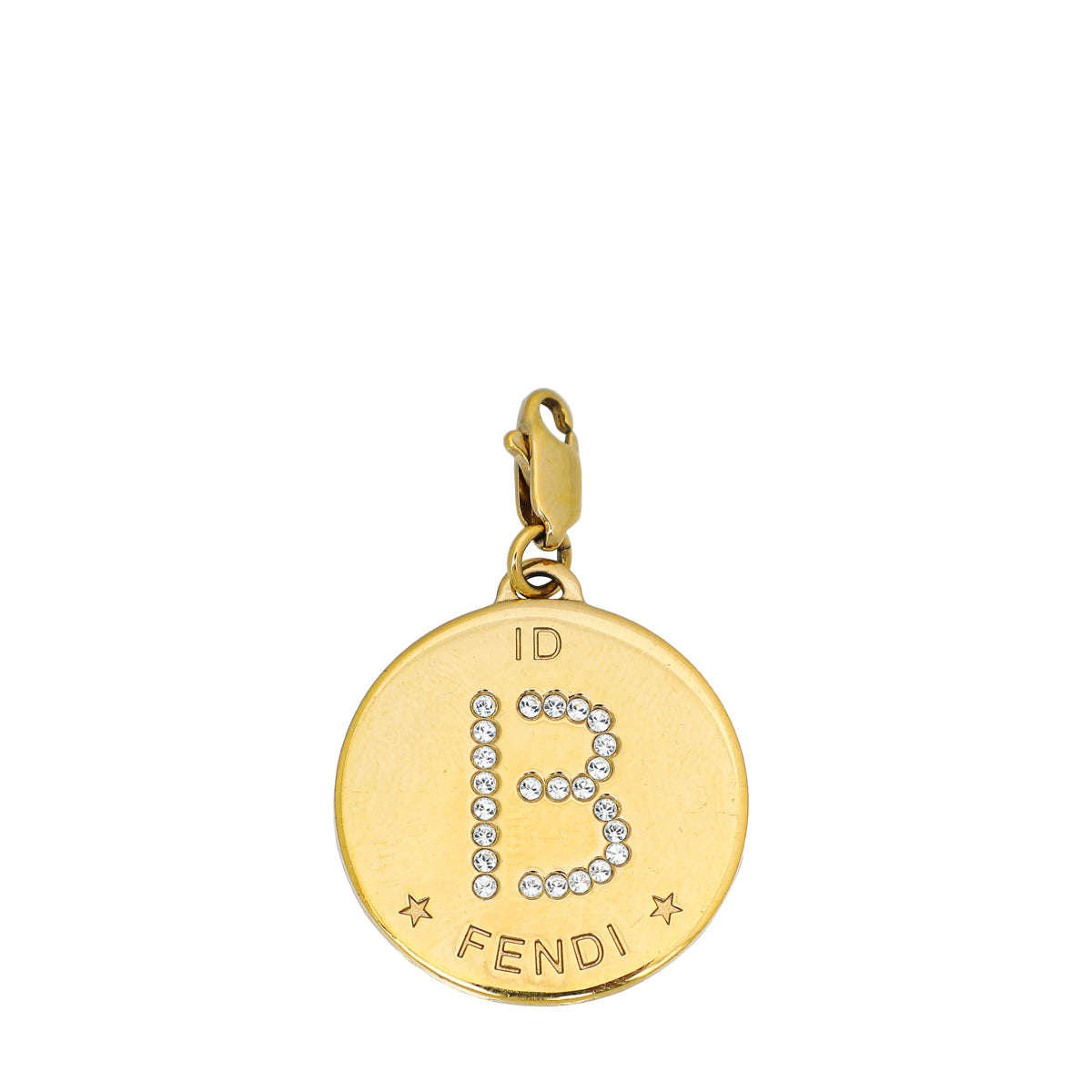 Fendi Gold Tone B Identification Crystal Bracelet Charm