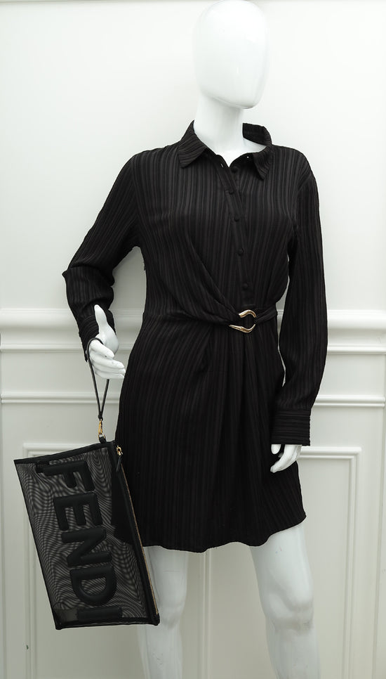 Fendi Black Logo Mesh Wristlet Pouch-Fendi-THE CLOSET