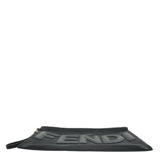 Fendi Black Logo Mesh Wristlet Pouch-Fendi-THE CLOSET