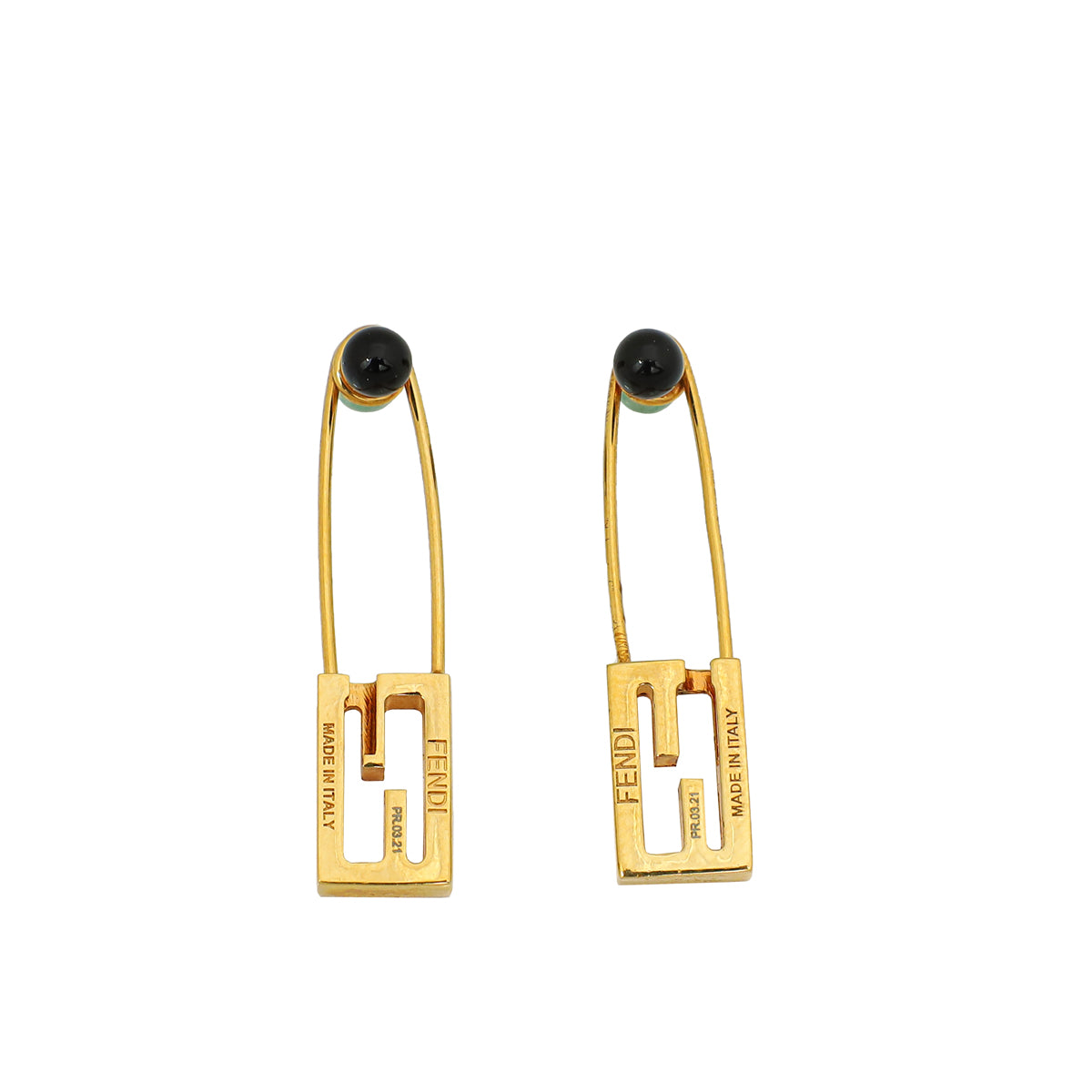 Fendi Gold FF Safety Pin Earrings-Fendi-THE CLOSET