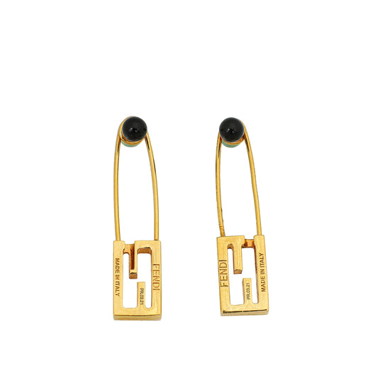 Fendi Gold FF Safety Pin Earrings