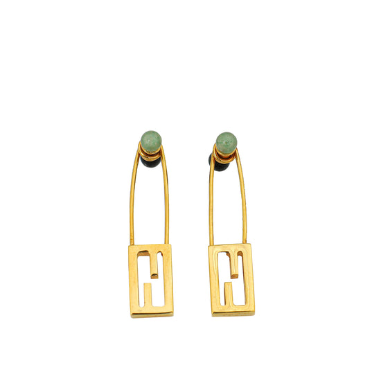 Fendi Gold FF Safety Pin Earrings
