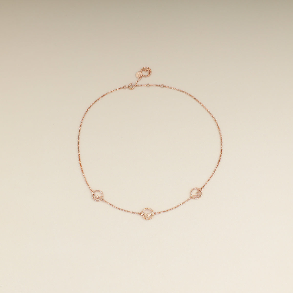 Fendi Rose Gold F Is Necklace W/ Crystal