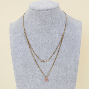 Fendi Gold Finish Logo Crystal Double Layer Necklace