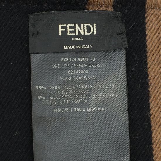Fendi Grey FF Logo Timeless Wool and Silk Scarf