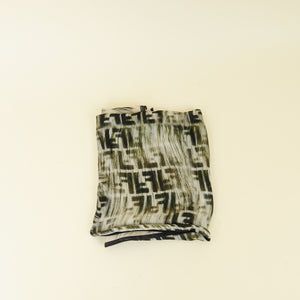 Fendi Tricolor Fur and Zucca Print Silk Scarf