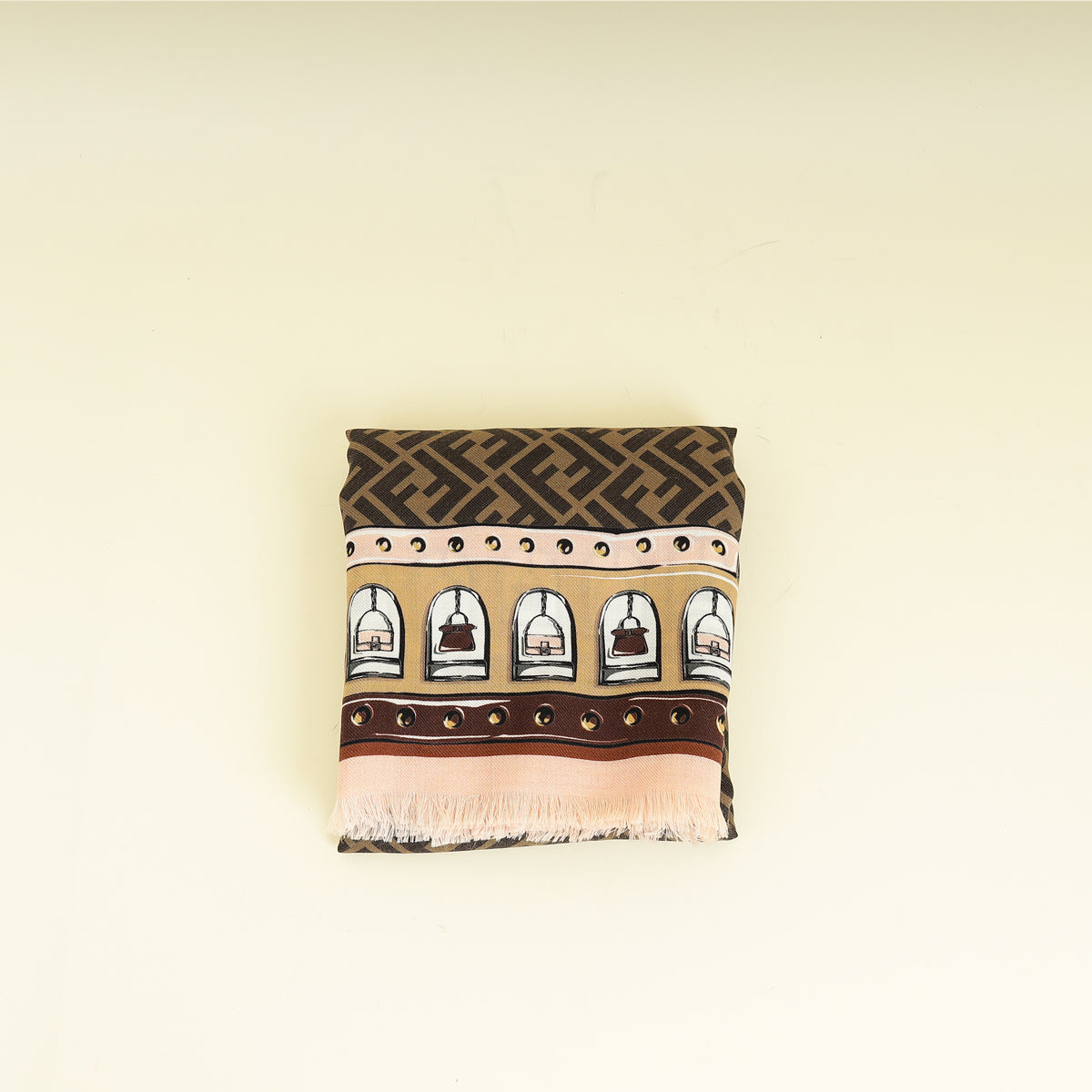 Fendi Brown Multicolor FF Timeless Cashmere Wool and Silk Shawl