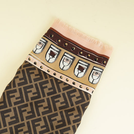 Fendi Brown Multicolor FF Timeless Cashmere Wool and Silk Shawl