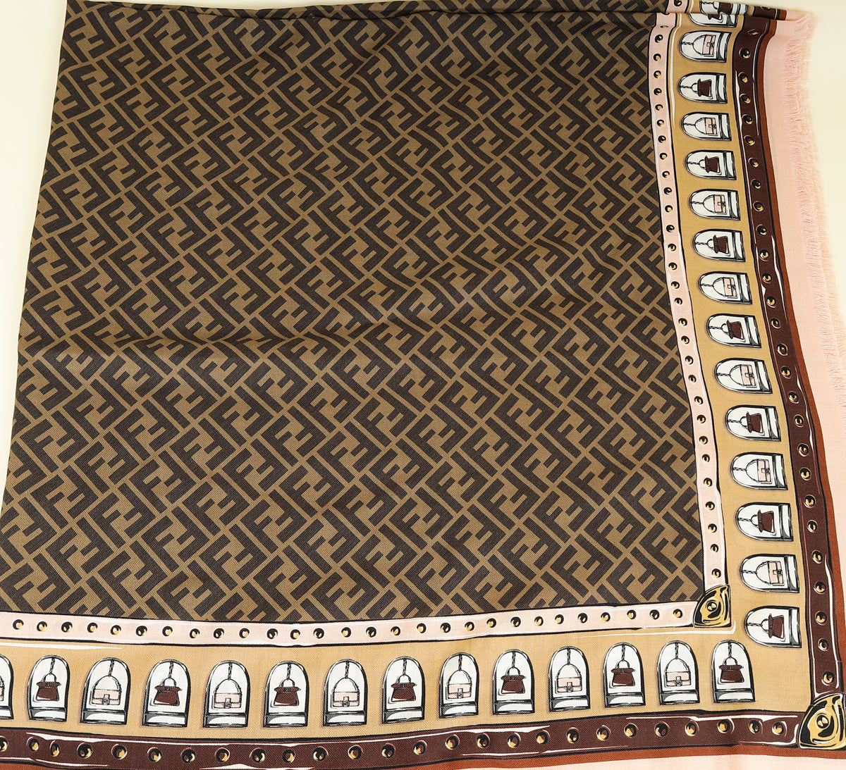 Fendi Brown Multicolor FF Timeless Cashmere Wool and Silk Shawl