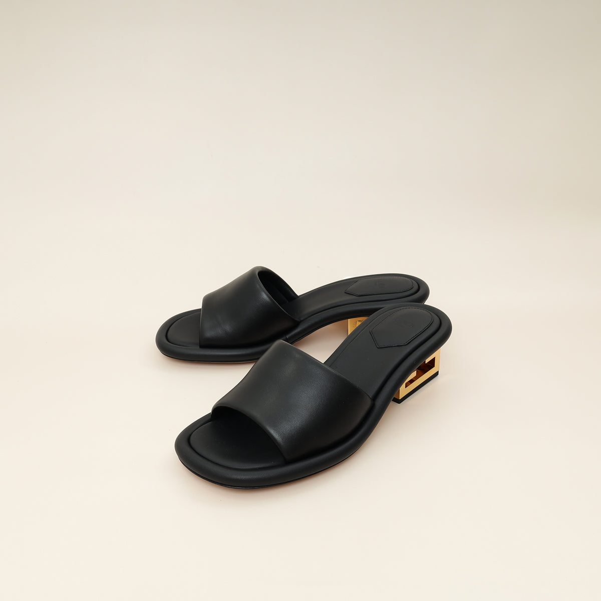 Fendi Black Nappa Baguette 60mm Slide Sandals 37