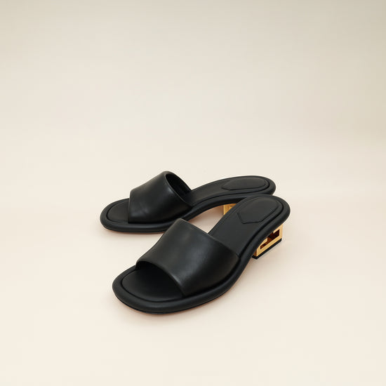 Fendi Black Nappa Baguette 60mm Slide Sandals 37