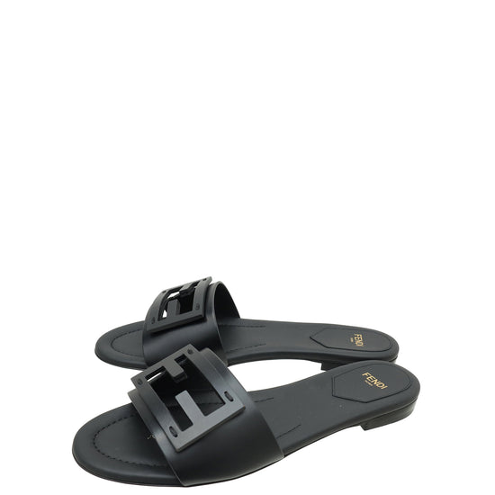 Fendi Black Timeless Baguette Slide Sandals 38