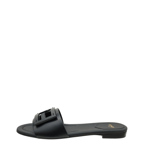 Fendi Black Timeless Baguette Slide Sandals 38