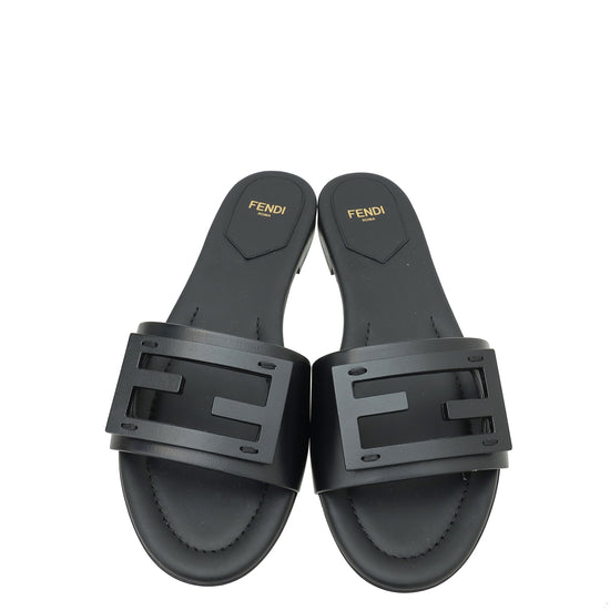 Fendi Black Timeless Baguette Slide Sandals 38