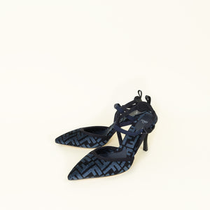 Fendi Indigo Blue Black FF Velvet Colibri Slingback Pump 40