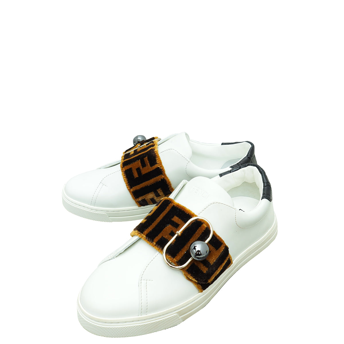 Leather Fendi Strap Shoes Fendi Tricolor Velvet Logo Strap Buckle
