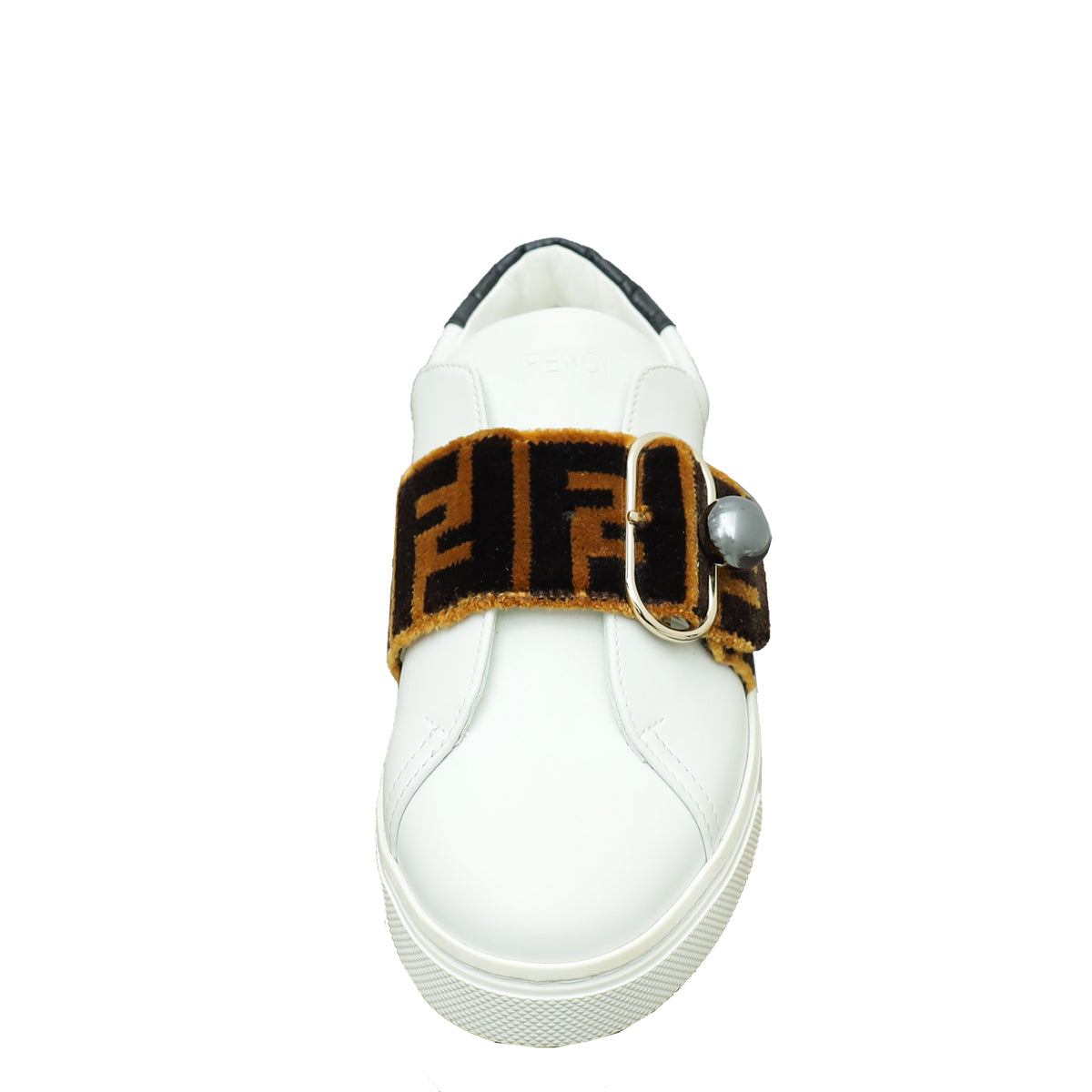 Fendi Tricolor Velvet Logo Strap Buckle Slip On Sneakers 35
