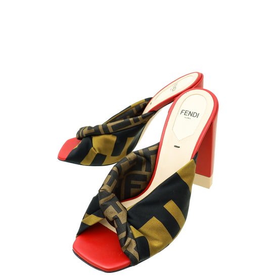 Fendi Bicolor Zucca Print Satin Twist Mules 36