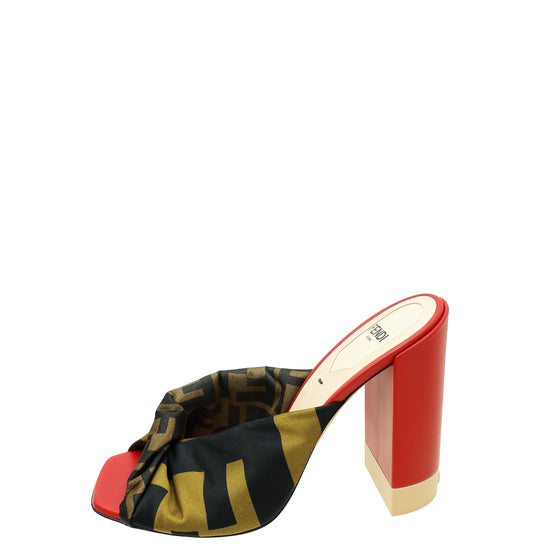 Fendi Bicolor Zucca Print Satin Twist Mules 36