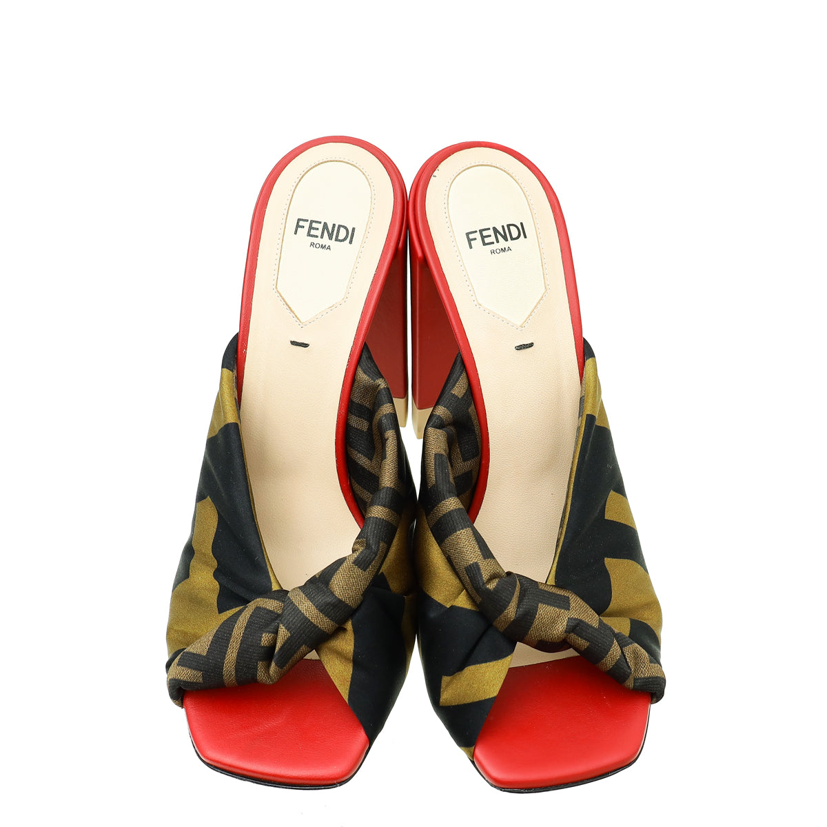 Fendi Bicolor Zucca Print Satin Twist Mules 36