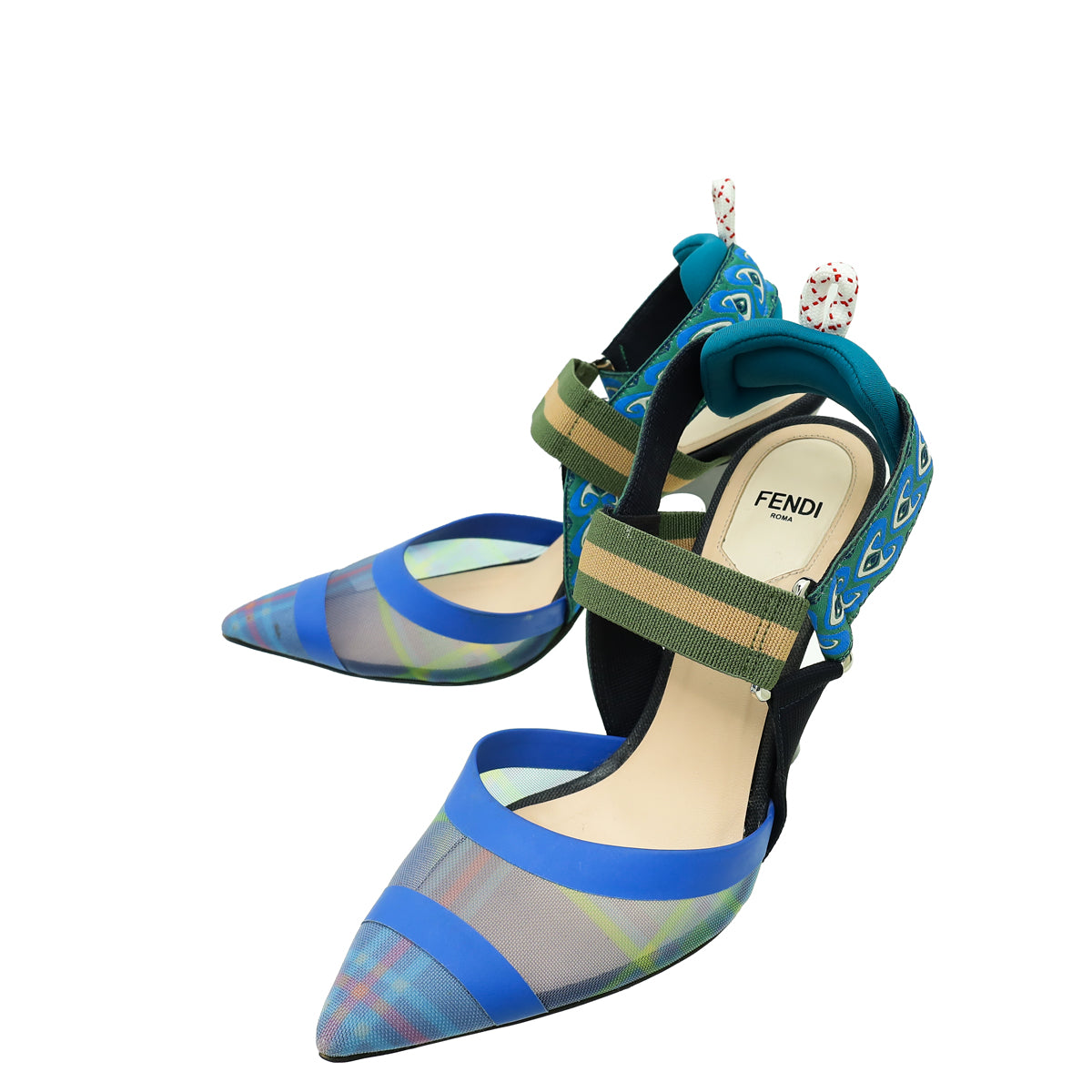 Fendi Blue Multicolor Colibri Mesh Slingback Pump 36-Fendi-THE CLOSET