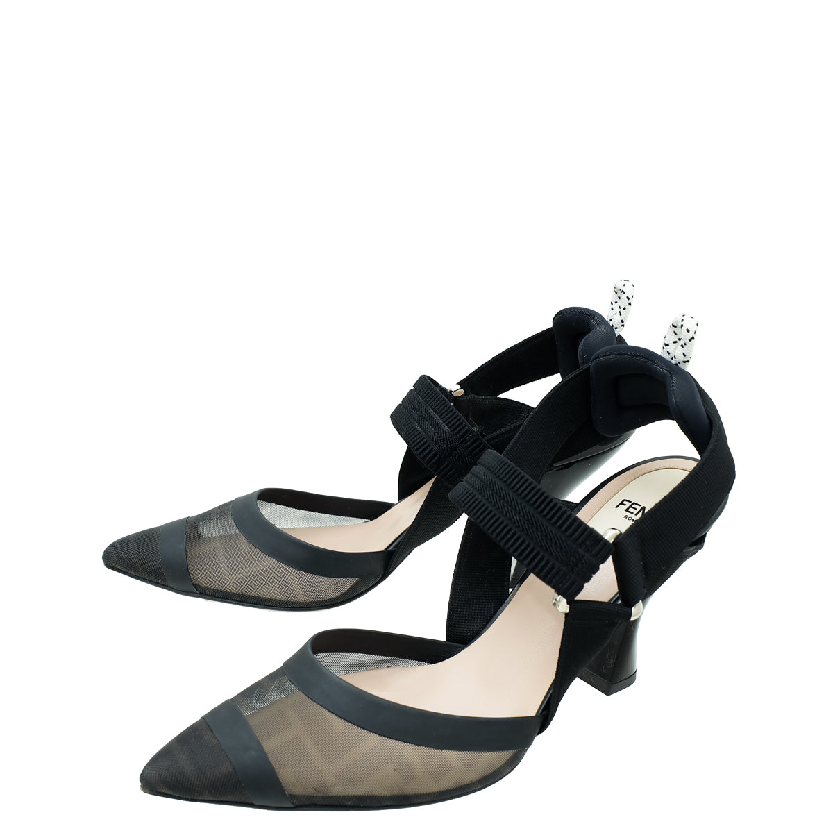 Fendi Black Colibri Mesh Slingback Pump 37.5-Fendi-THE CLOSET
