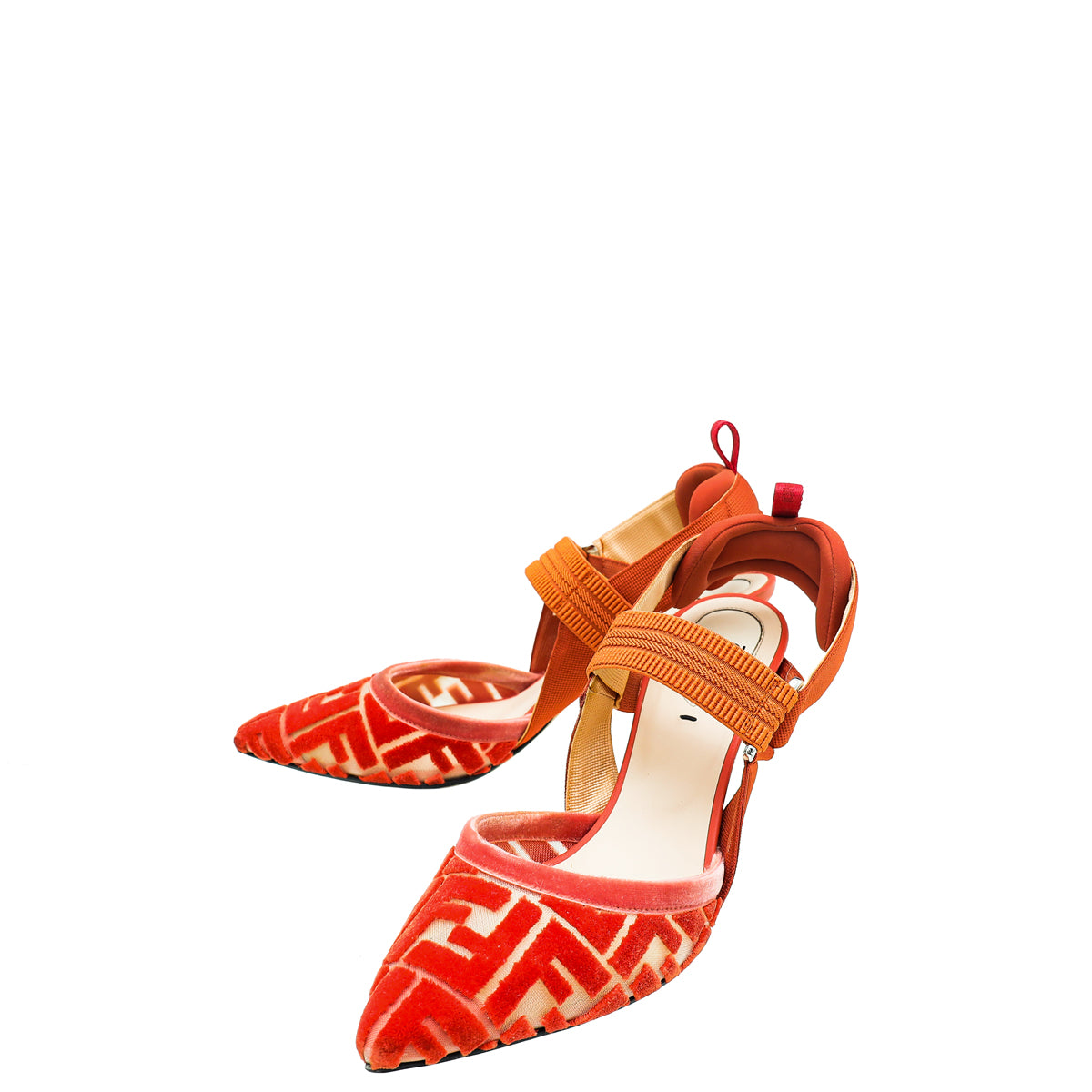 Fendi Coral FF Velvet Colibri Slingback Pumps 37-Fendi-THE CLOSET