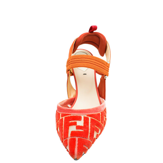 Fendi Coral FF Velvet Colibri Slingback Pumps 37