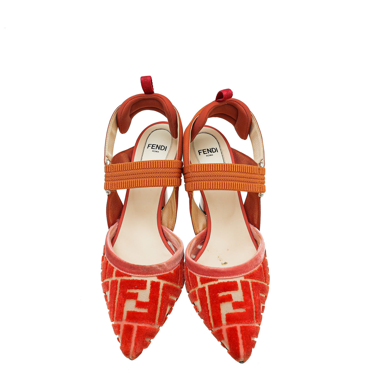 Fendi Coral FF Velvet Colibri Slingback Pumps 37