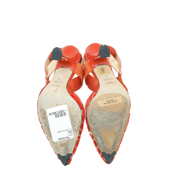 Fendi Coral FF Velvet Colibri Slingback Pumps 37