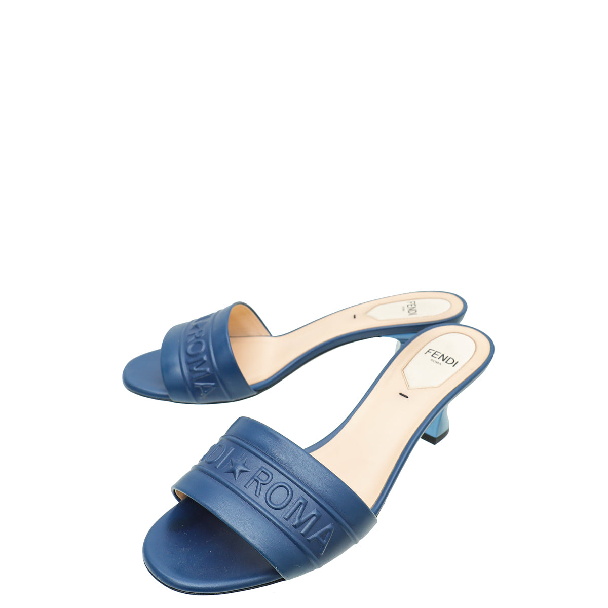 Fendi Blue "Fendi Roma" Slide Sandals 37-Fendi-THE CLOSET