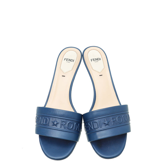 Fendi Blue Fendi Roma Slide Sandals 37