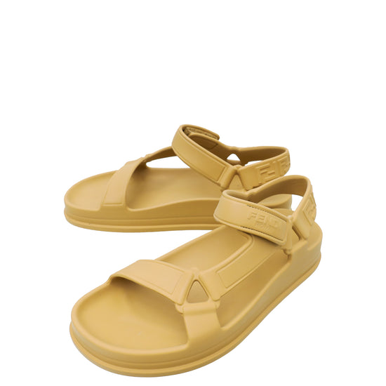 Fendi Beige Naturel Logo Rubber Sandal 37