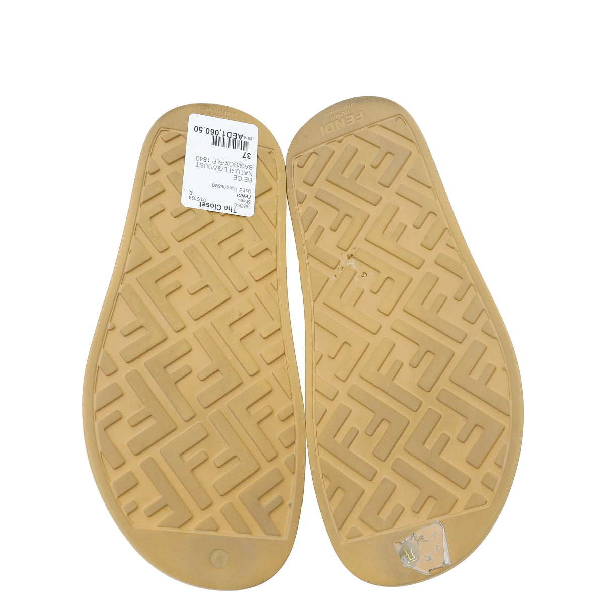 Fendi Beige Naturel Logo Rubber Sandal 37