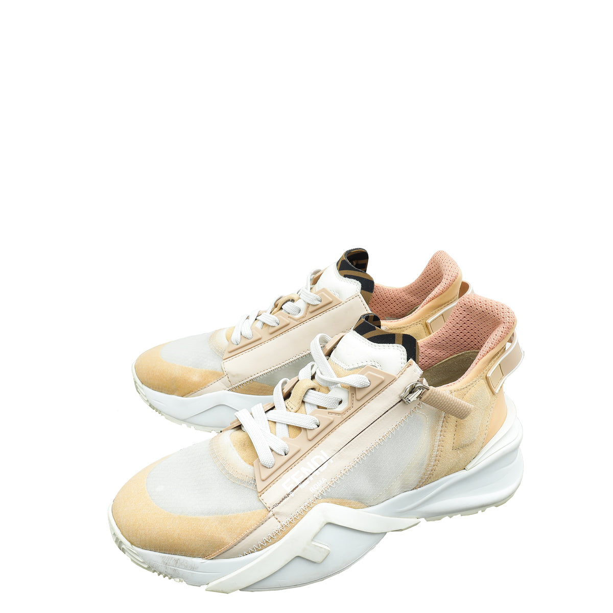 Fendi Beige Mesh Suede Flow Sneaker 37