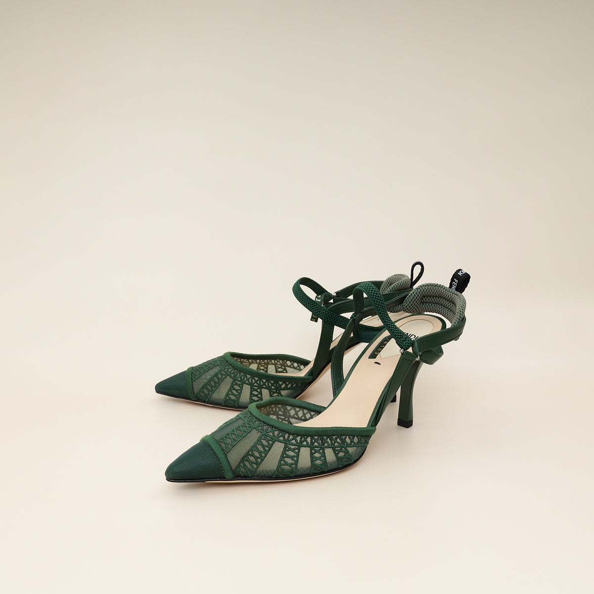 Fendi Green FF Mesh Colibri Slingback Pump 37-Fendi-THE CLOSET