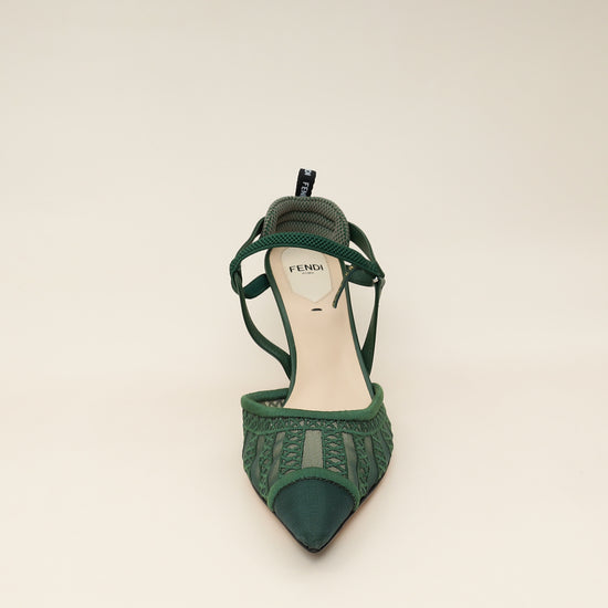 Fendi Green FF Mesh Colibri Slingback Pump 37