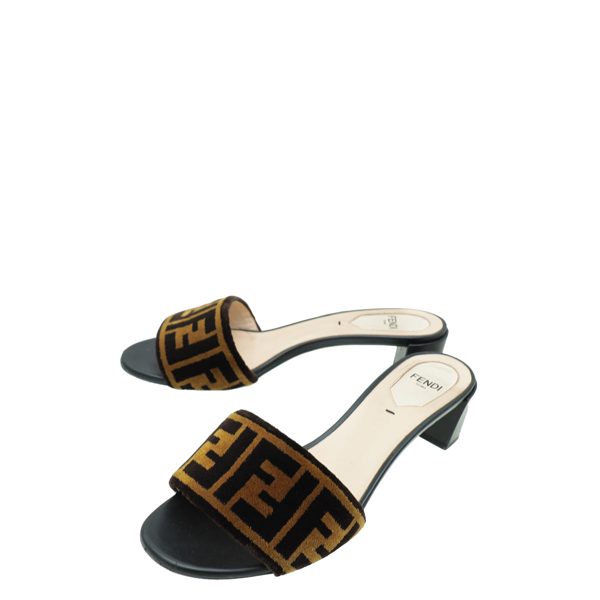 Fendi Brown FF Velvet Slide Mules 37-Fendi-THE CLOSET