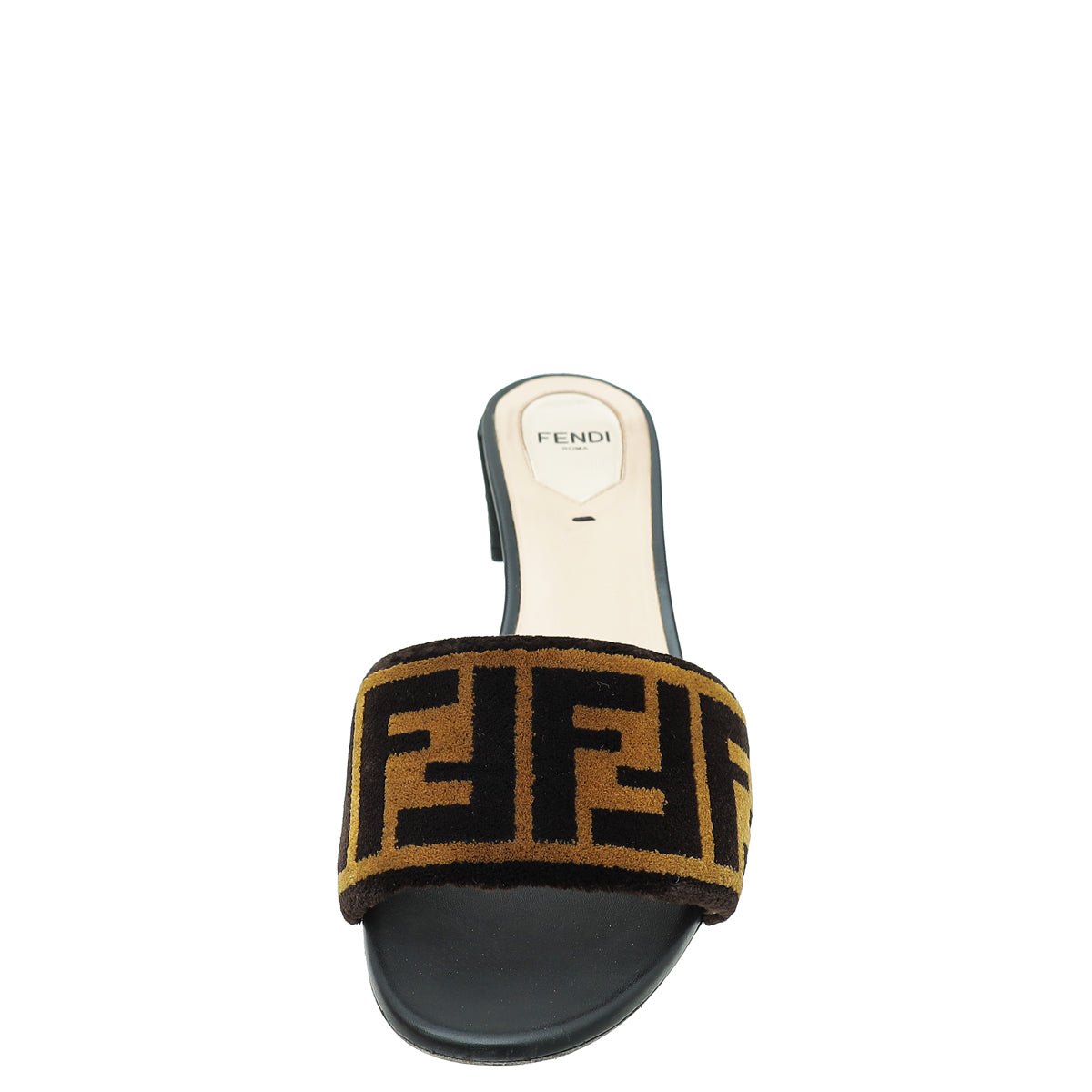 Fendi Brown FF Velvet Slide Mules 37-Fendi-THE CLOSET