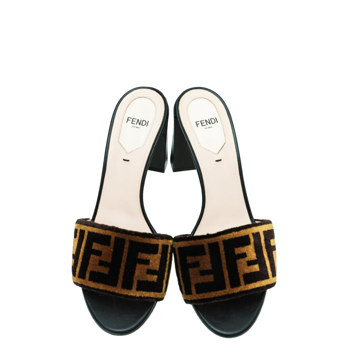 Fendi Brown Velvet FF Slide Heel Sandals 37