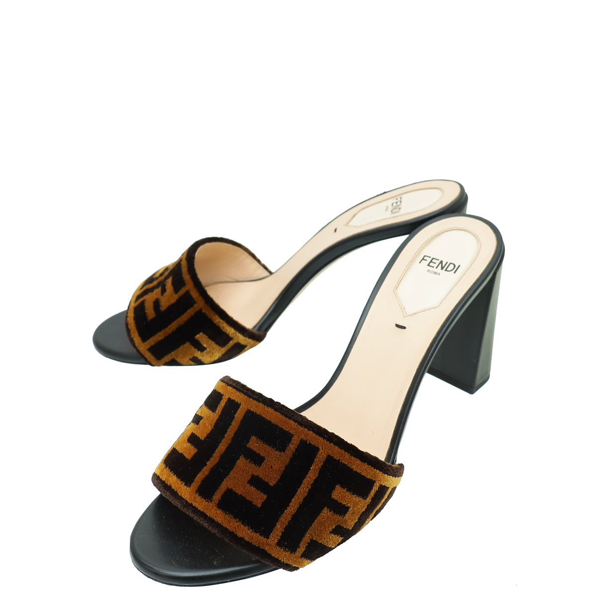 Fendi Bicolor FF Velvet Slide Mules 37-Fendi-THE CLOSET
