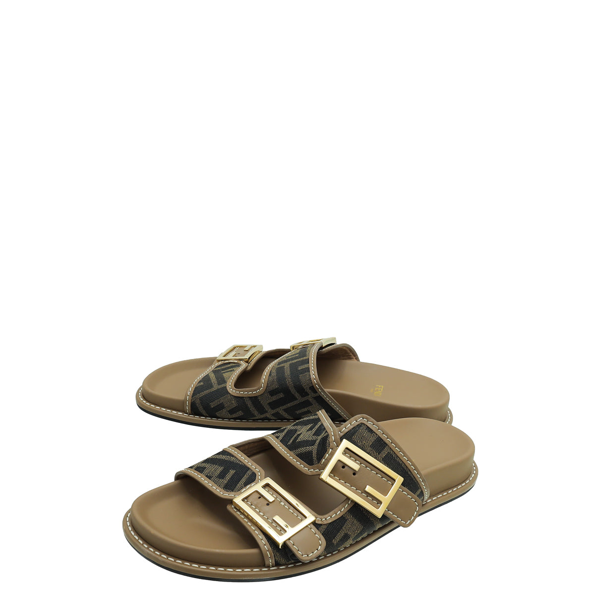 Fendi Tobacco Zucca FF Buckle Slide Sandal - Main Image
