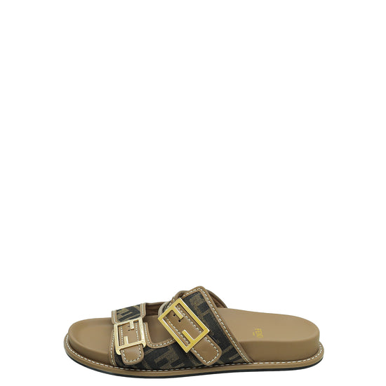 Fendi Tobacco Zucca FF Buckle Slide Sandal 38.5