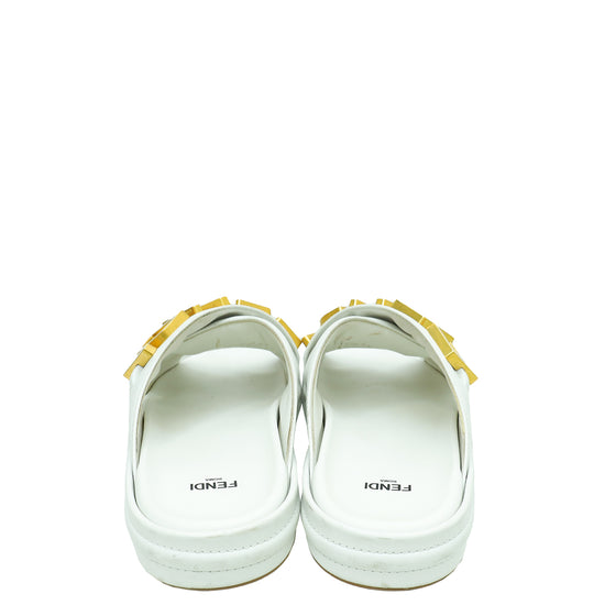 Fendi White Vitello Fendigraphy Slide Sandals 38.5