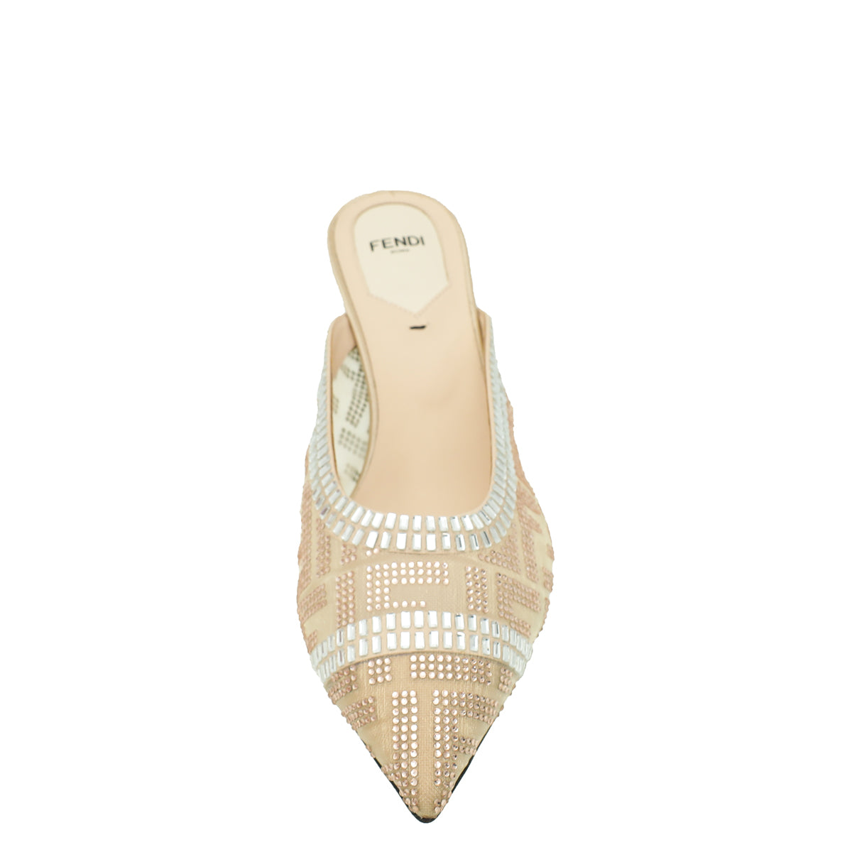 Fendi Beige Metallic Colibrì Crystal Embellished Mules 38.5