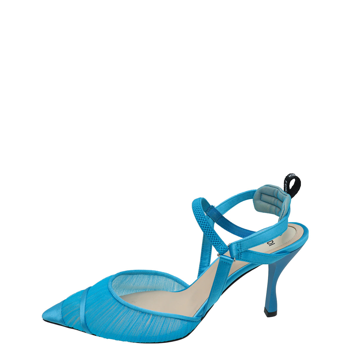 Fendi Light Blue Satin Colibri Lite Tulle and High-Heeled Slingback 38.5